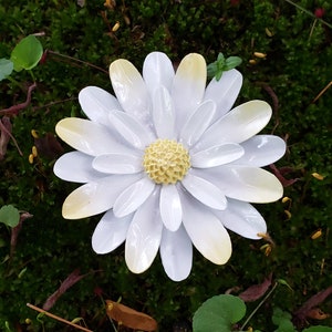 Large Yellow and White Flower Brooch Solid Brass Handmade White Enamel Brooch Yellow Metal Flower Pin White Daisy Wedding Sash Brooch FB13