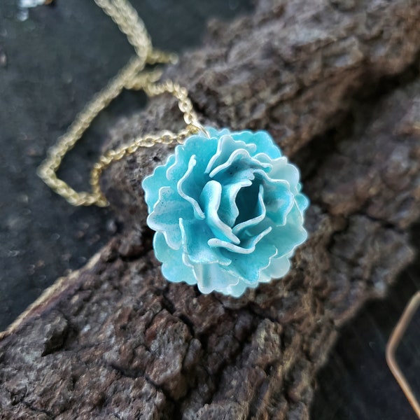 Sky Blue Enamel Flower Necklace Wild Rose 15 Inch Choker Short Light Blue Rose Necklace Delicate Vintage Gold Plated Chain FJ90