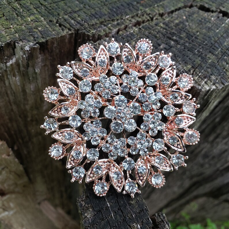 Large Rose Gold Tone Rhinestone Flatback Embellishment or Pin Etsy