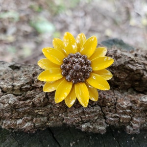 Small Sunflower Pin Enamel Flower Brooch 38mm Yellow and Brown Metal Flower Scatter Pin FB137 image 7