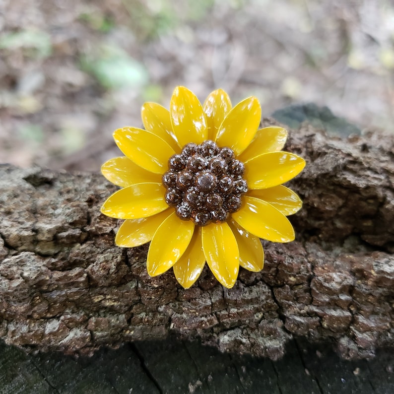 Small Sunflower Pin Enamel Flower Brooch 38mm Yellow and Brown Metal Flower Scatter Pin FB137 image 7