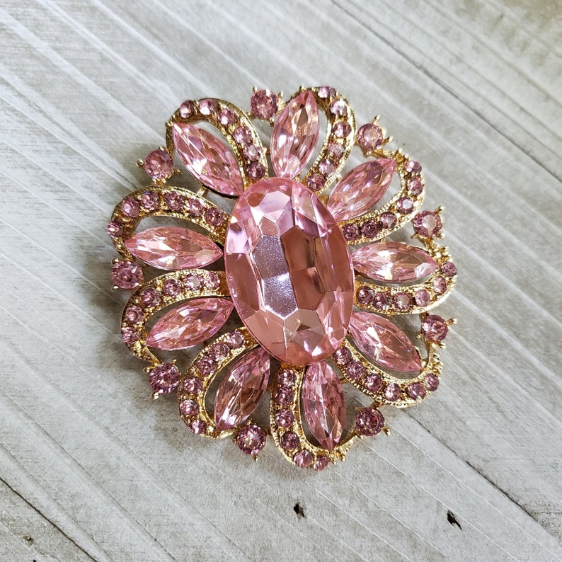 Large Pink Rhinestone Brooch or Flatback Embellishment Pink Etsy