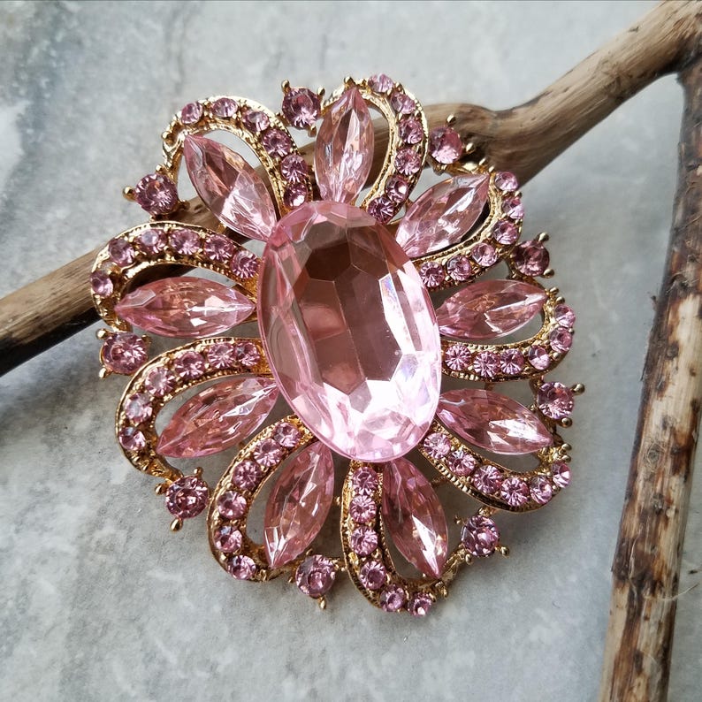 Large Pink Rhinestone Brooch or Flatback Embellishment Pink Etsy