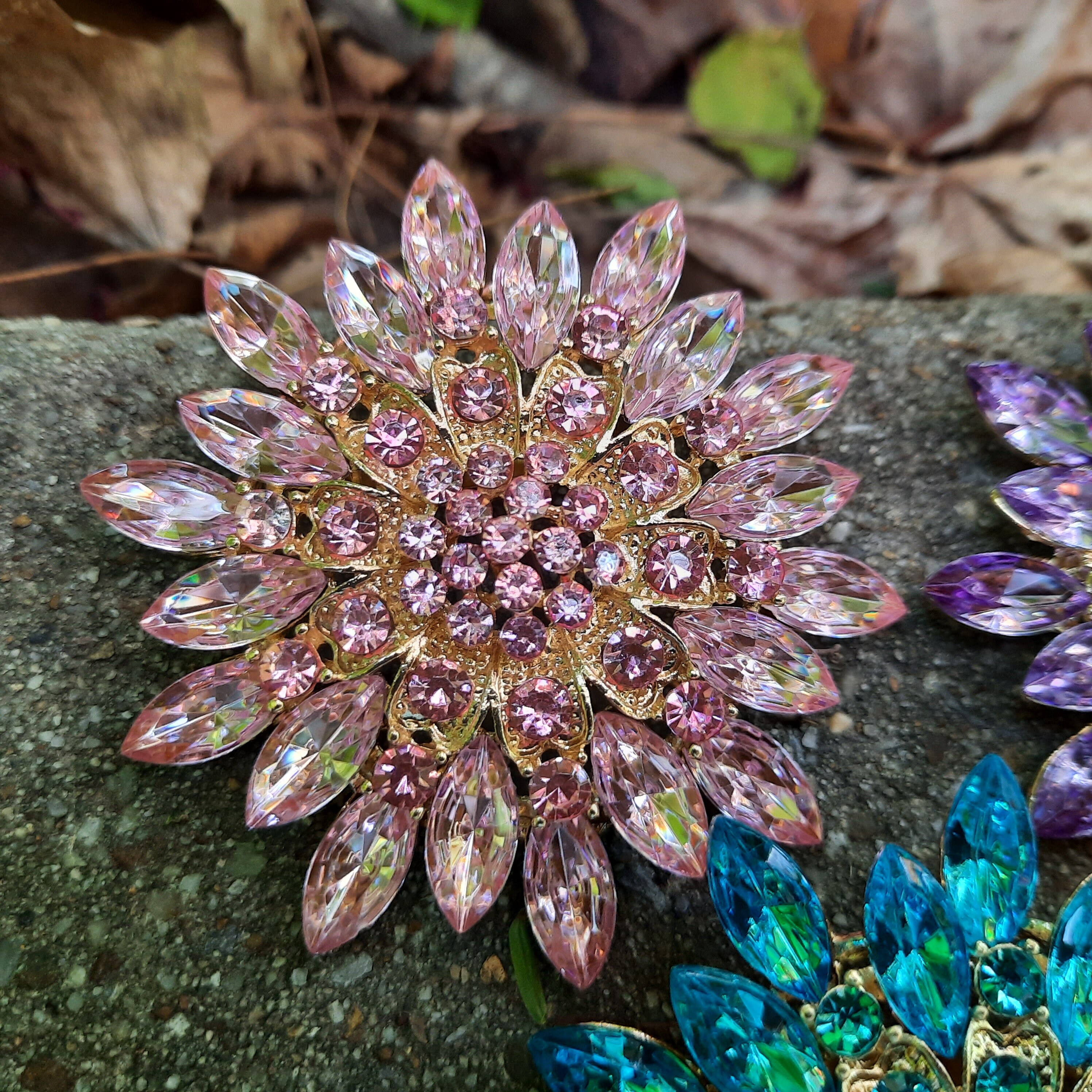 68mm Large Pink Blue or Purple Rhinestone Flatback Flower