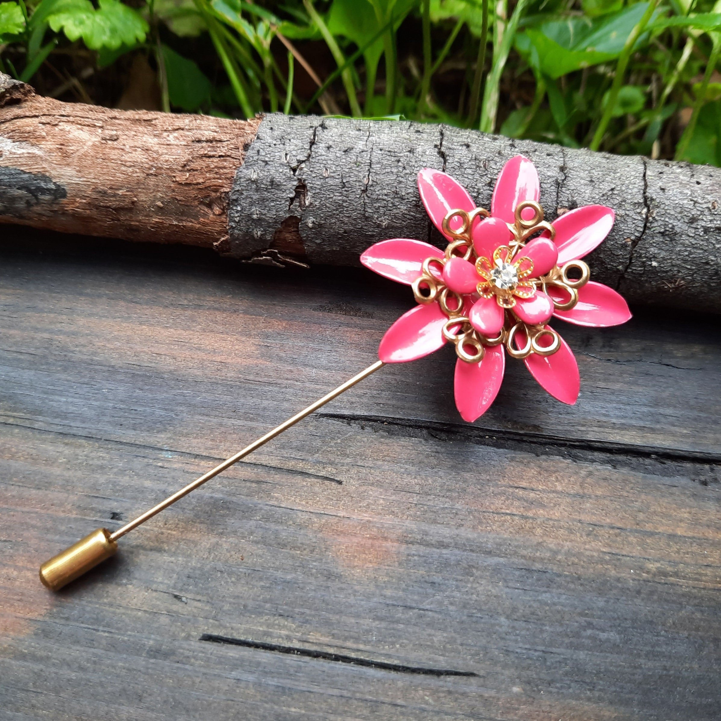 Blush Pink Metal Enamel Flower Lapel Pin 