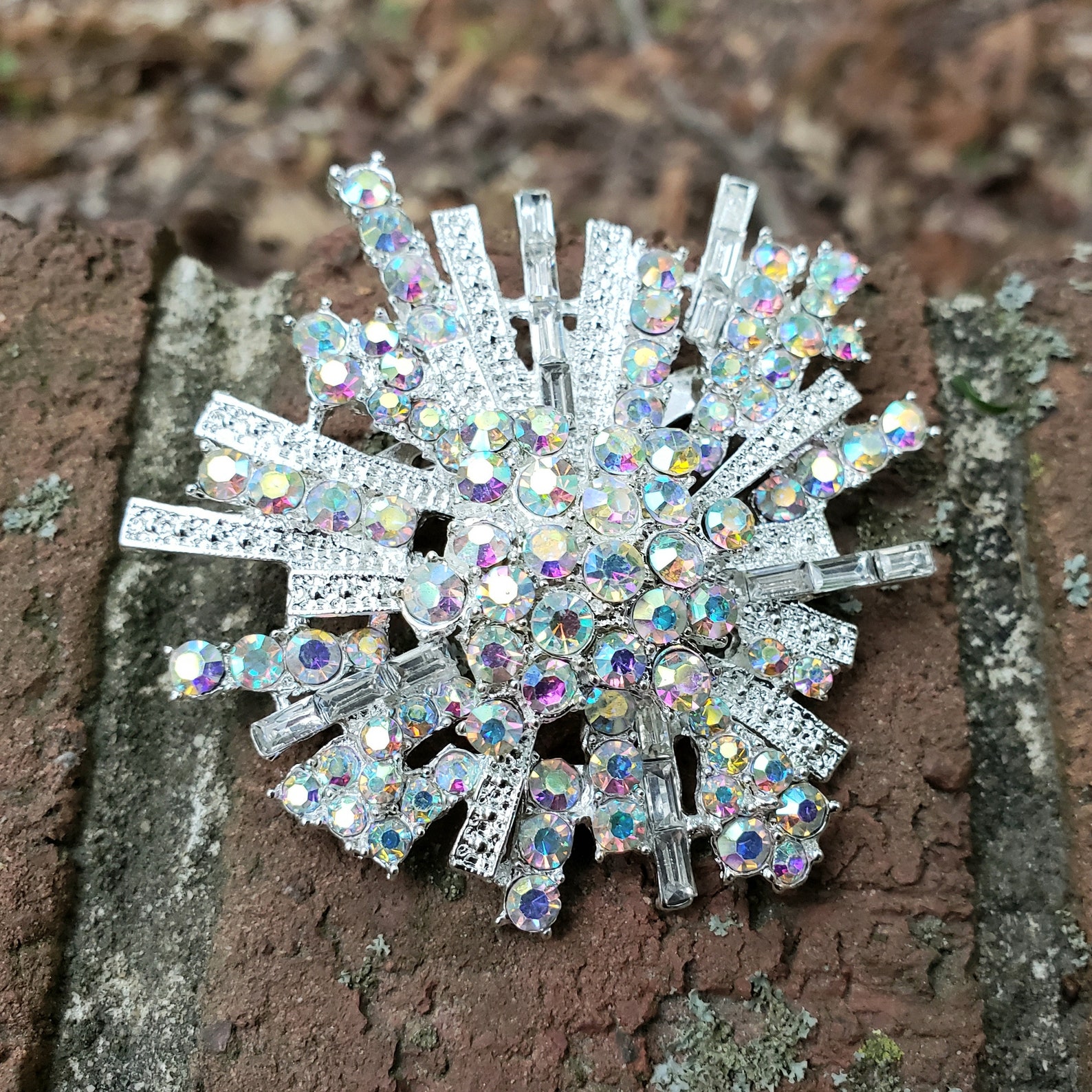 Large AB Rhinestone Brooch Flatback Embellishment or Pin Etsy