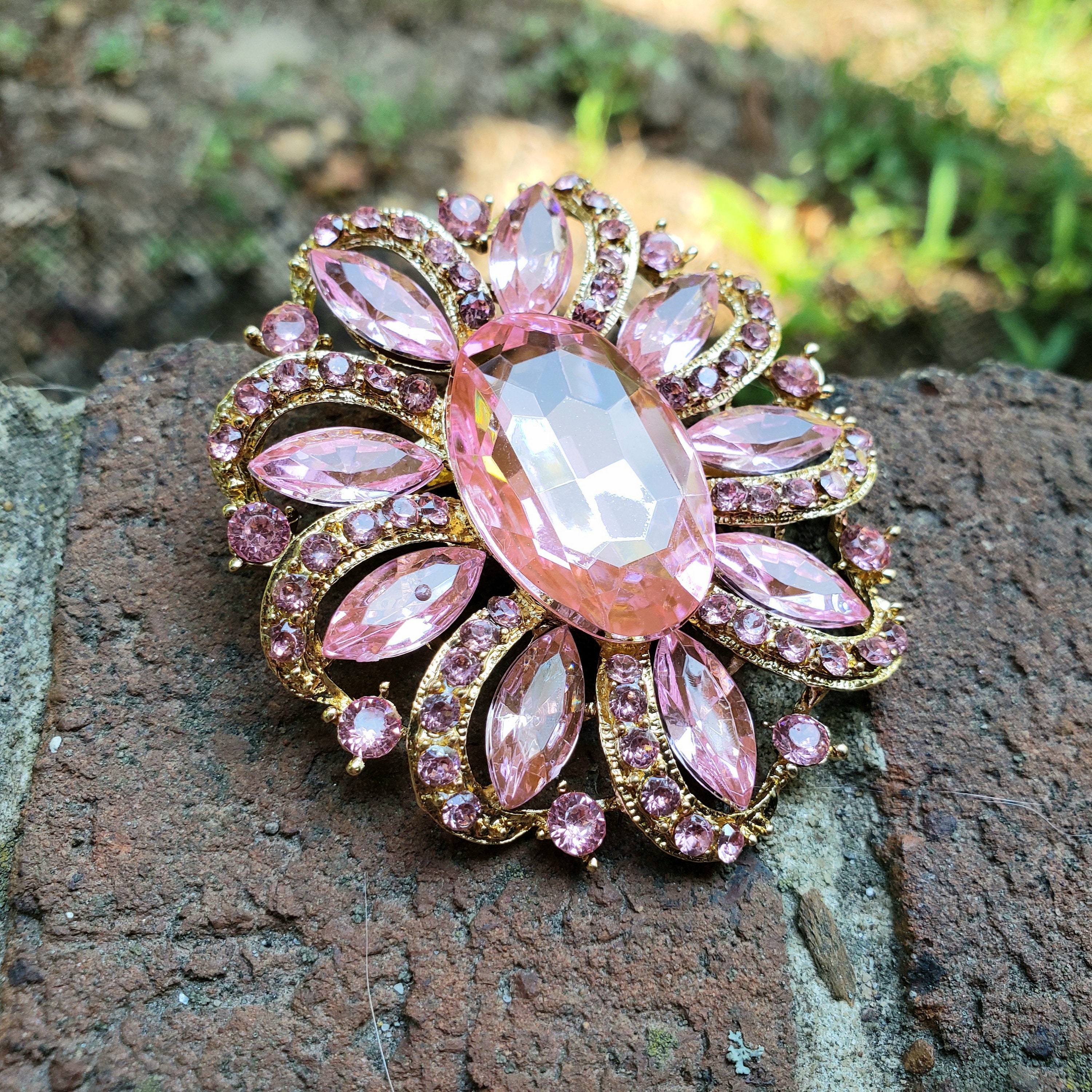 Large Pink Rhinestone Brooch or Flatback Embellishment Pink Etsy