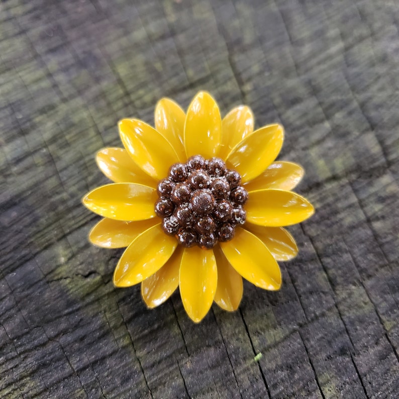 Small Sunflower Pin Enamel Flower Brooch 38mm Yellow and Brown Metal Flower Scatter Pin FB137 image 5