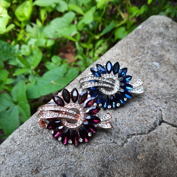 Small Navy Blue or Wine Purple Rhinestone Embellishment or Pin