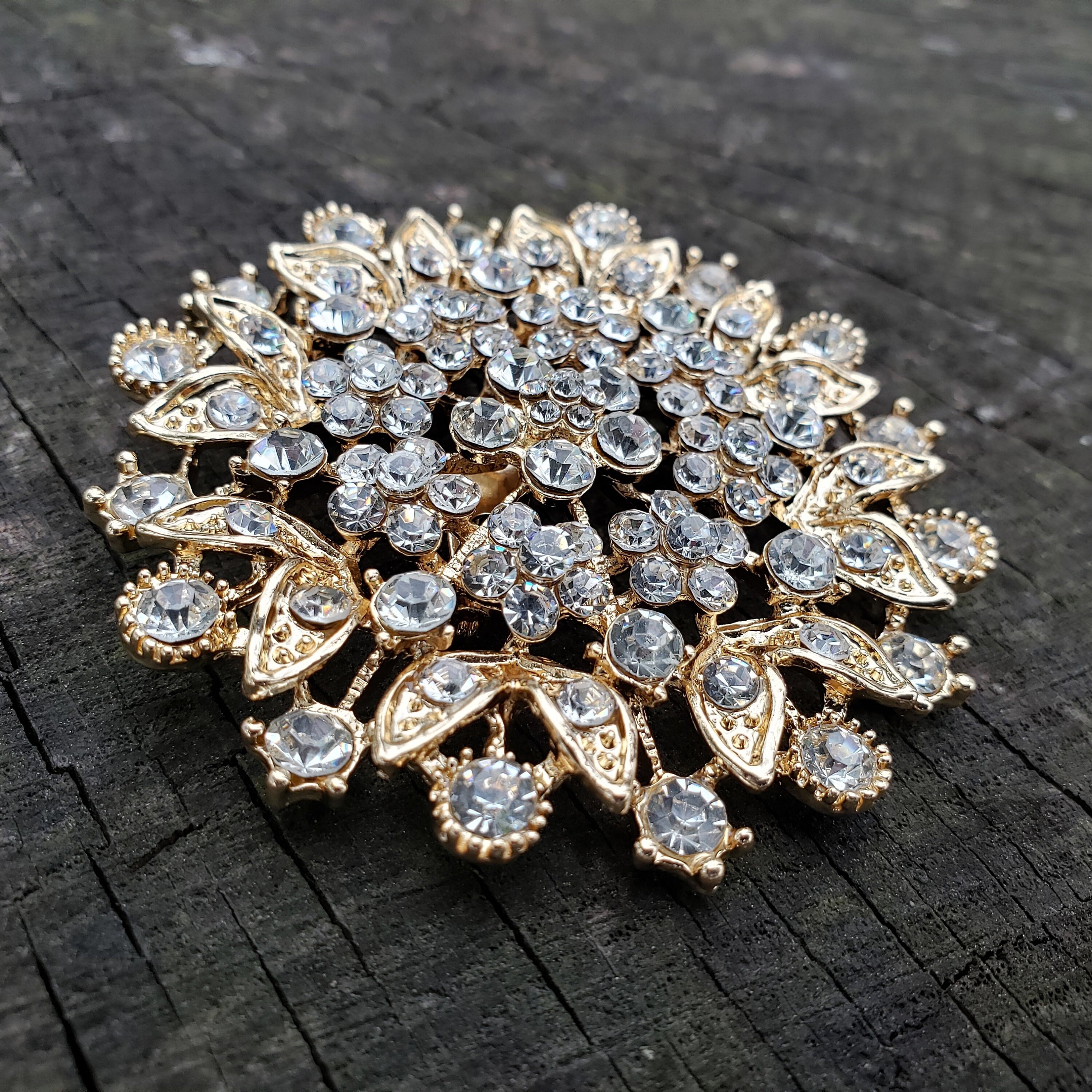 1 1/4 Gold Round Rhinestone Fashion Brooch Pin - Pack of 12 (BHB038) - CB  Flowers & Crafts