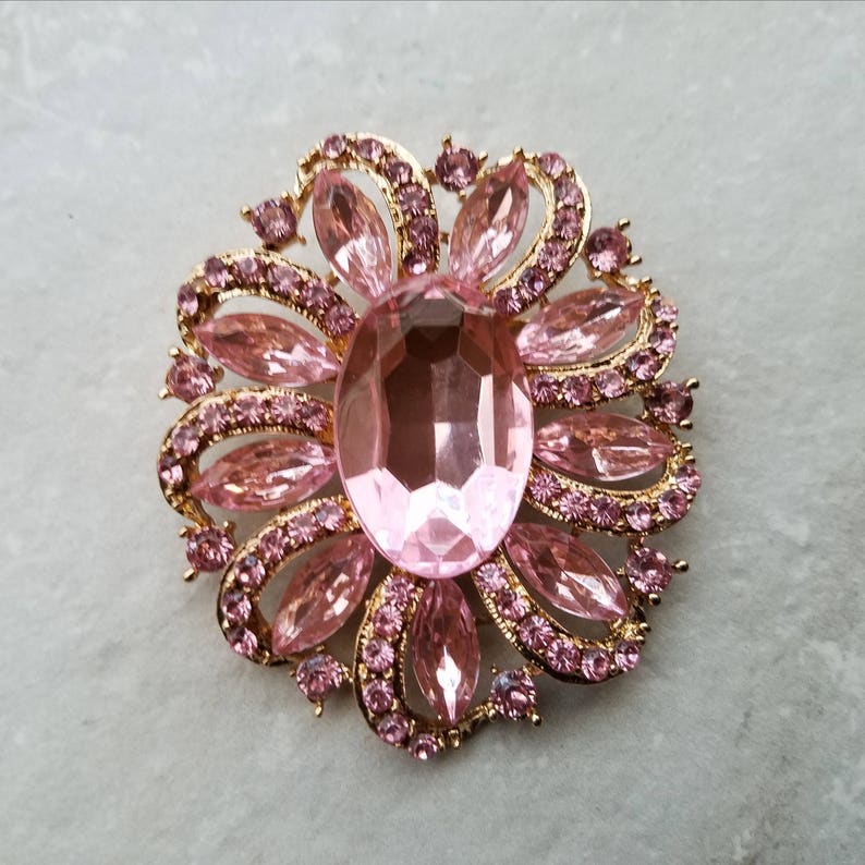 Large Pink Rhinestone Brooch or Flatback Embellishment Pink Etsy