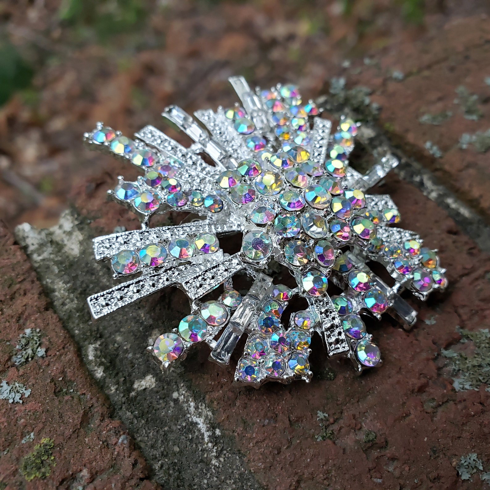 Large AB Rhinestone Brooch Flatback Embellishment or Pin Etsy
