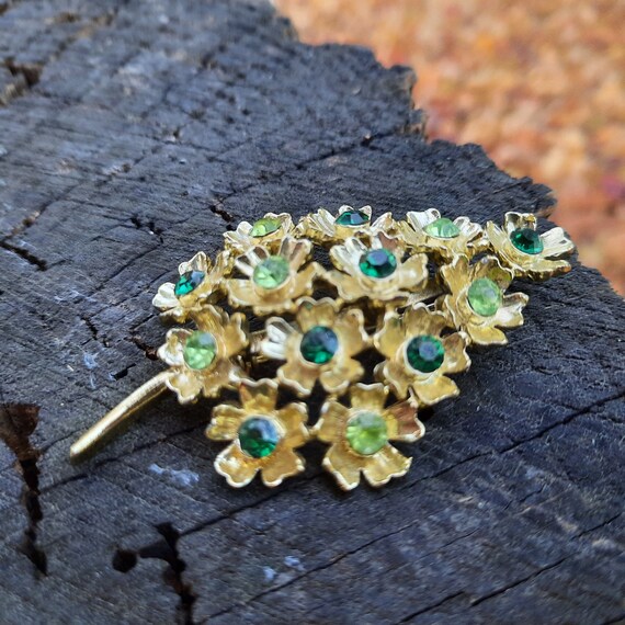 Vintage Green Rhinestone Christmas Tree Brooch Go… - image 5