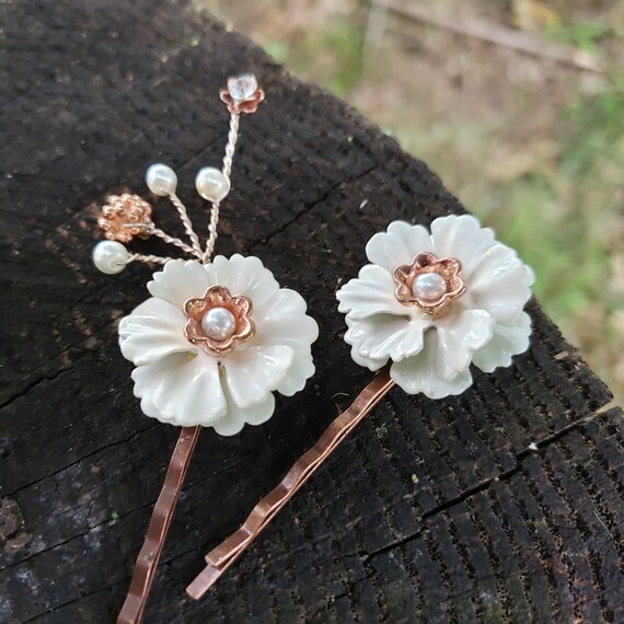 6 ROSE FLOWER HAIR PINS BOBBY OLD GOLD 25MM WEDDING BRIDESMAID PARTY