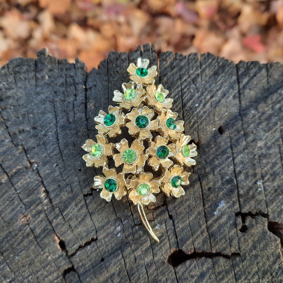 Vintage Green Rhinestone Christmas Tree Brooch Go… - image 8