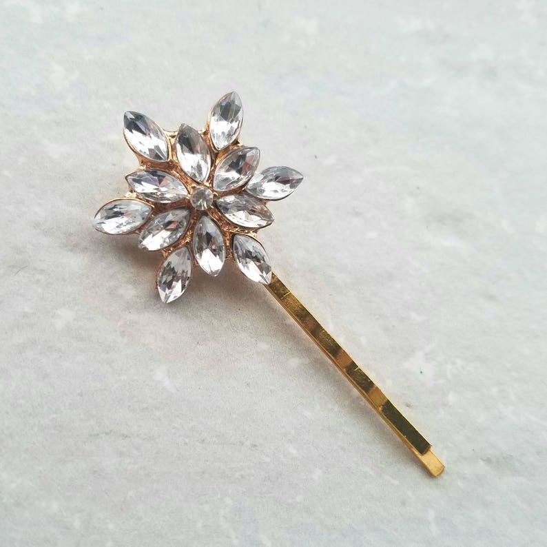 Small Gold Tone Rhinestone Bridal Hair Pin Rhinestone Flower Hairpin Rhinestone Bobby Gold Wedding Hair Pin Crystal Starburst ACC21