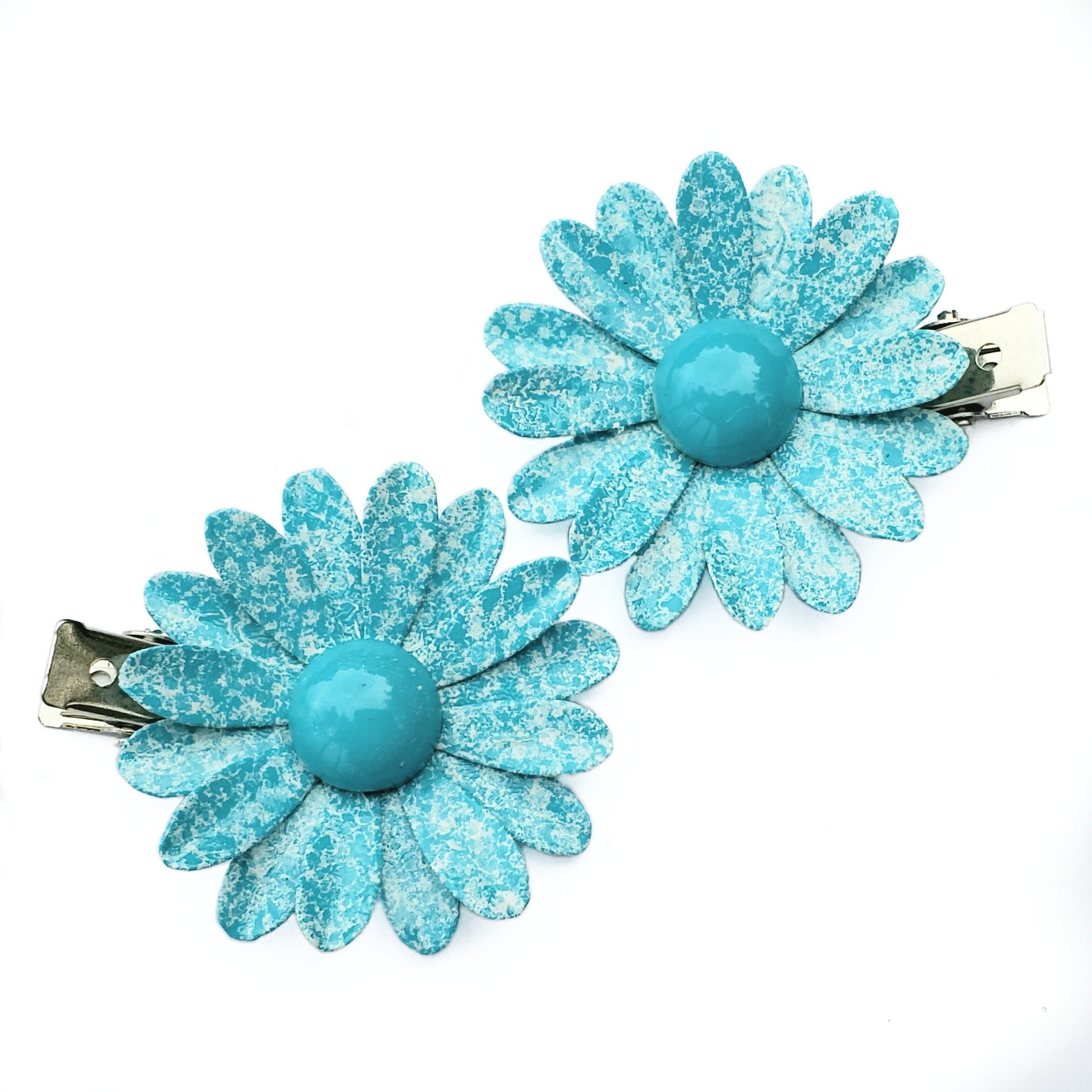 Blue Metal Flower Hair Clip Set Enamel Flower Alligator Clip Etsy