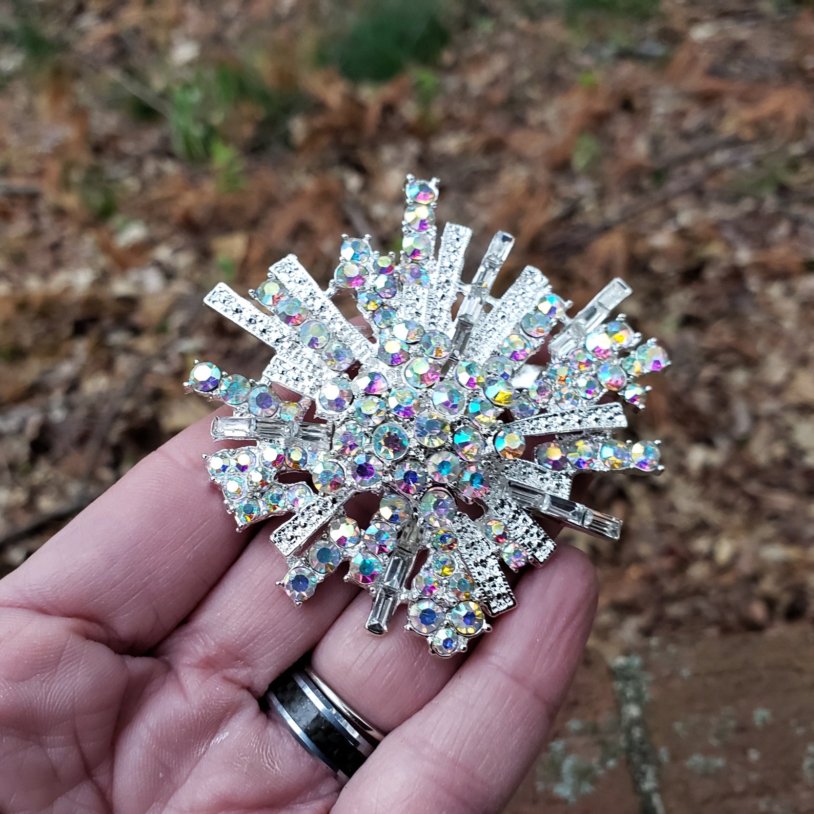 Large AB Rhinestone Brooch Flatback Embellishment or Pin Etsy