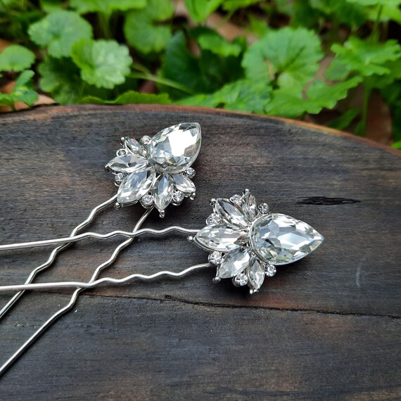 Bridal Bobby Pin Set - Silver Tone Diamond-Shaped Crystal Hair Pins For Wedding & Special Events - View #6