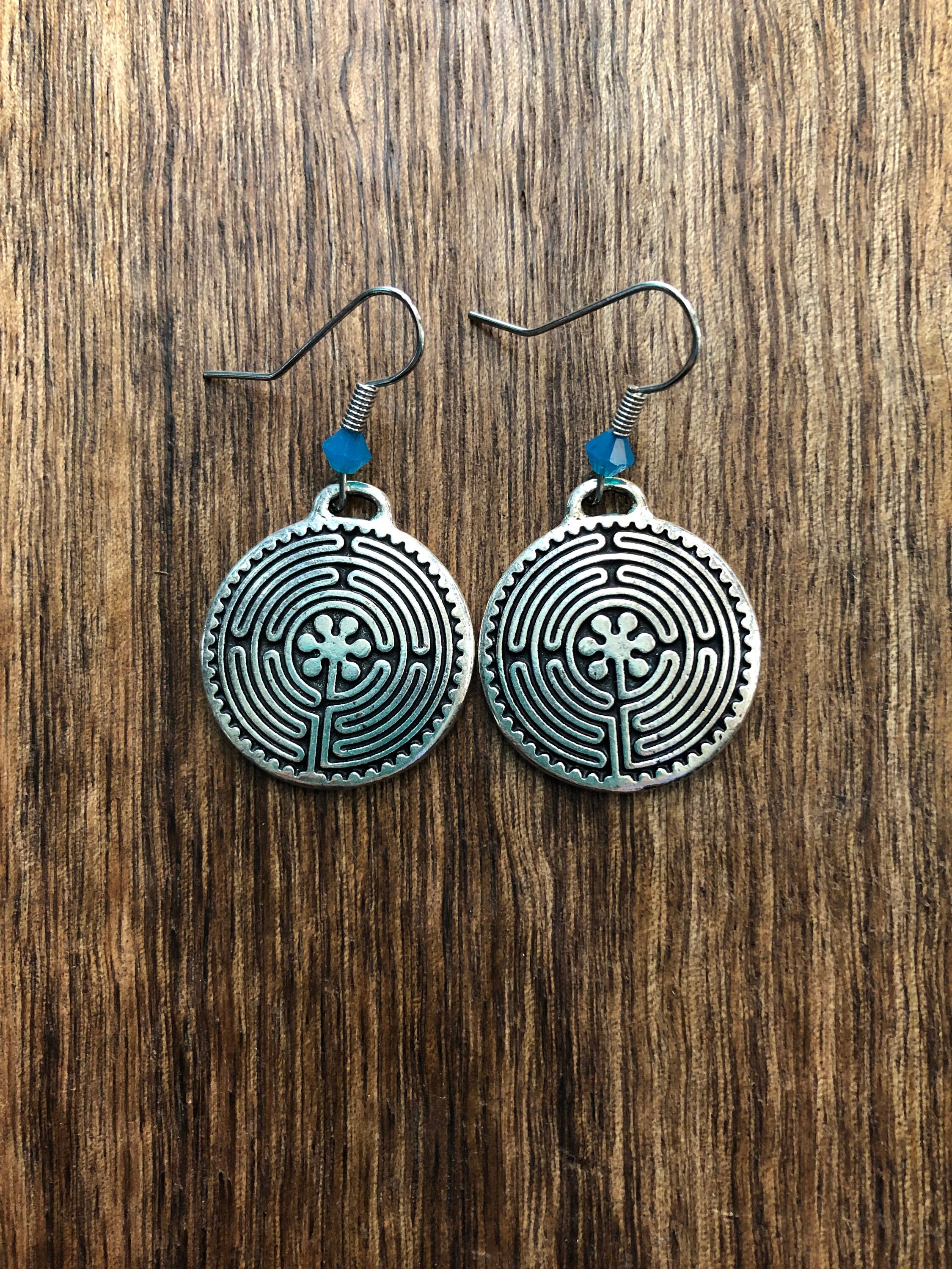 Large Labyrinth Earrings in Solid Blue Etsy