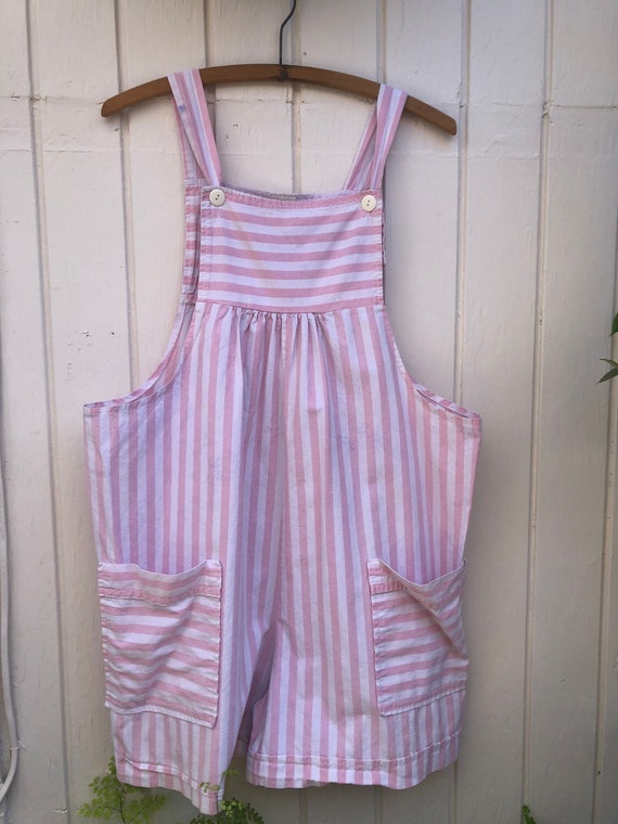 Vintage 1980s 1990s pink and white striped romper. - image 1