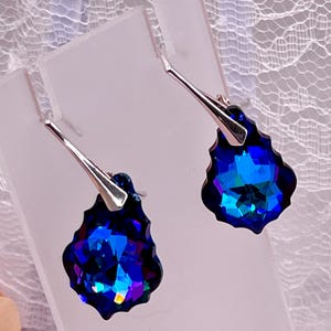 BLUE PURPLE Heliotrope Swarovski crystal EARRINGS, Baroque Cut, Silver Leverbacks, Drop Earrings image 12