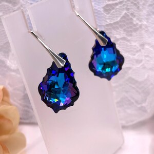 BLUE PURPLE Heliotrope Swarovski crystal EARRINGS, Baroque Cut, Silver Leverbacks, Drop Earrings image 6