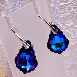 BLUE PURPLE Heliotrope Swarovski crystal EARRINGS, Baroque Cut, Silver Leverbacks, Drop Earrings image 3