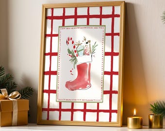 Calcetín navideño para imprimir / Decoración navideña moderna vintage / Descarga digital
