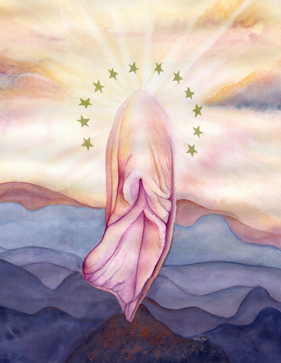 Yoni Print, Watercolour and Ink, 'rise of the New Dawn' Fine Art Vulva