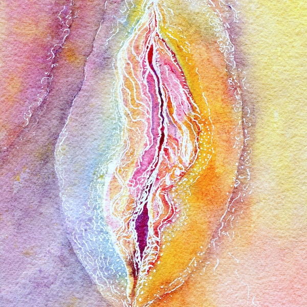 Vagina painting,‘The original woman’  abstract watercolour Yoni art. lesbian art painting in rainbow colours