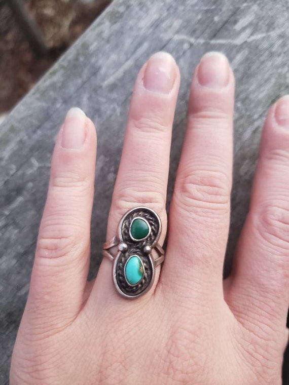 Two tone turquoise ring - vintage - image 3