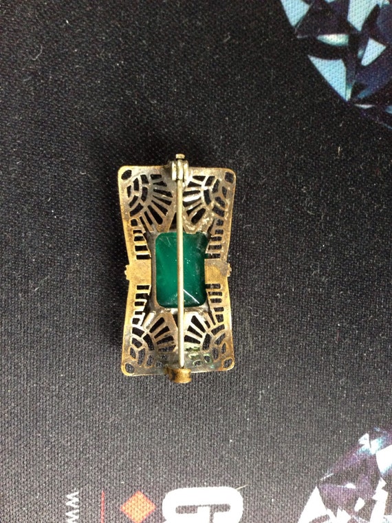 Art deco brooch with green carved glass - image 3