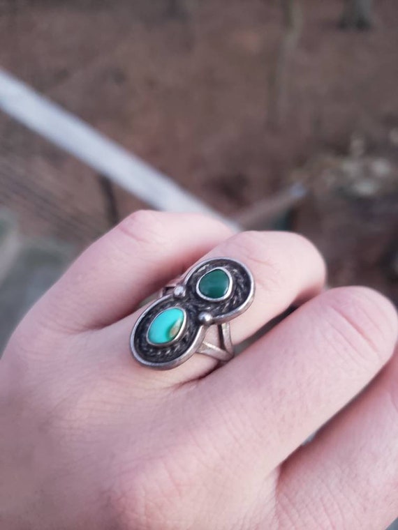 Two tone turquoise ring - vintage - image 4