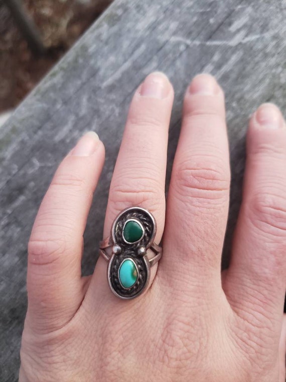 Two tone turquoise ring - vintage - image 2