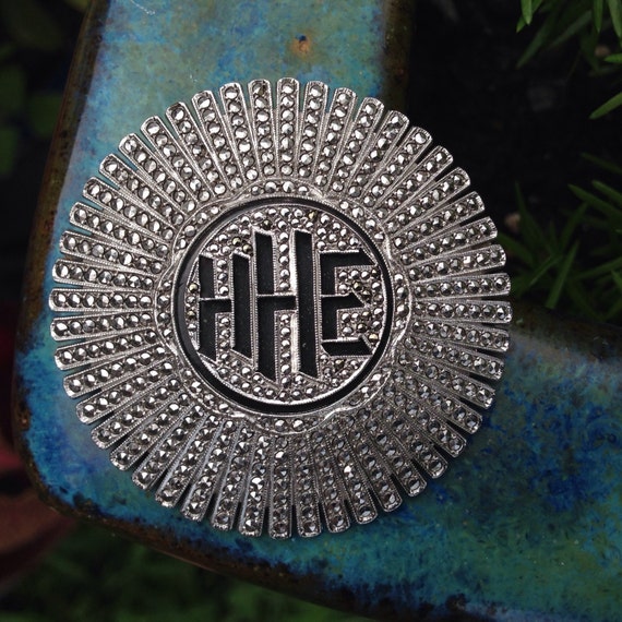 Signed Art deco sterling silver and marcasite bro… - image 3