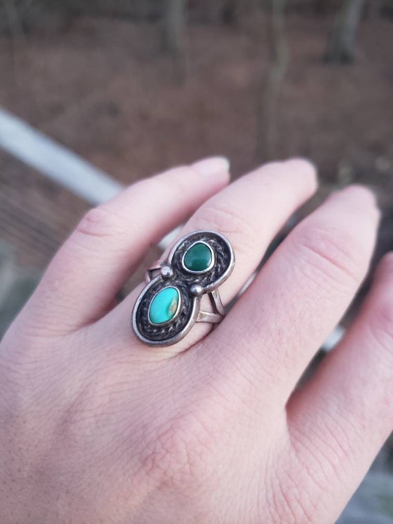 Two tone turquoise ring - vintage