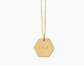 Custom Hexagon Pendant Necklace with Initials, 14k Gold Filled or .925 Sterling Silver