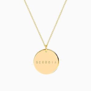 Large 14k gold filled engraved disc necklace / Personalized disc necklace / Coin necklace / Sterling silver disc necklace / Luca jewelry