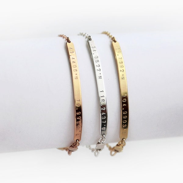 Coordinates bracelet / 14k gold filled bar bracelet / Latitude longitude bracelet / Gold bar bracelet / Bridesmaid jewelry