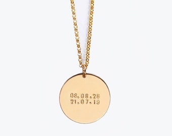 Personalized disc necklace / Personalized pendant necklace / 14k gold filled disc necklace / Large initial necklace