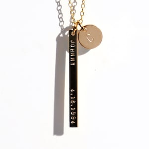 Personalized bar & initial pendant necklace | 14k gold filled | Vertical bar necklace | gold bar necklace | Mom necklace | Luca Jewelry