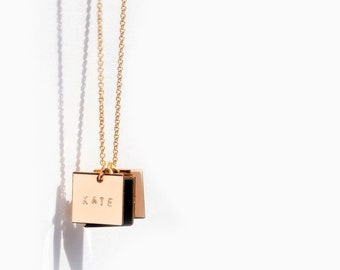 Personalized Square Pendant Necklace, Custom Initial Necklace, 14k Gold Filled or Sterling Silver, Dainty Necklace, New Mom Gift