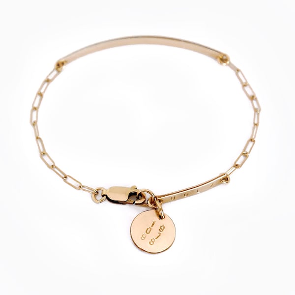 Personalized Paperclip Chain Bar Bracelet: 14k Gold Filled or Sterling Silver