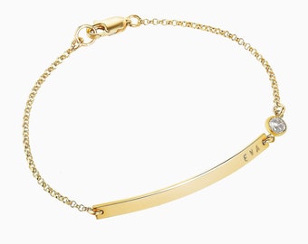 Personalized 14k Gold Filled Bar Bracelet with Birthstone / New Mom Gift, Sterling Silver
