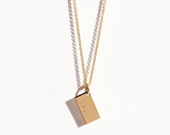 Personalized 14k Gold Filled Tag Necklace, Initial ID Pendant