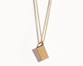 Personalized tag necklace / 14k gold filled pendant necklace / Rectangle pendant necklace / ID necklace / Initial necklace / Luca Jewelry