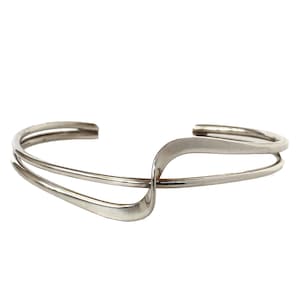 Vintage Sterling Silver Abstract Wire Cuff Wavy Silver Double Wire Bracelet Minimalist Thin Silver Bangle Wave Bracelet