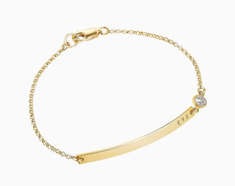 Gold bar bracelet with birthstone / 14k gold filled bracelet personalized / Personalized birthstone bracelet / Diamond bar bracelet / Luca