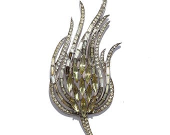 Vintage Trifari Brooch: Alfred Philippe Floral Flame, Lemon Yellow Rhinestones